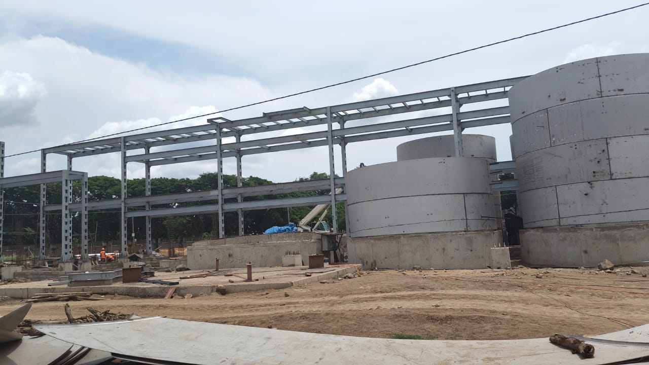 Civil works and structural steel under construction