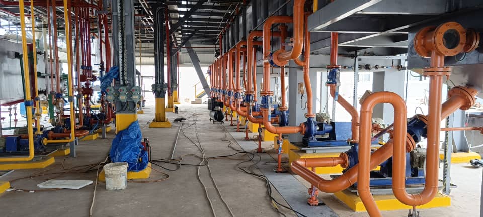 Industrial pump and pipe system prepared for operation